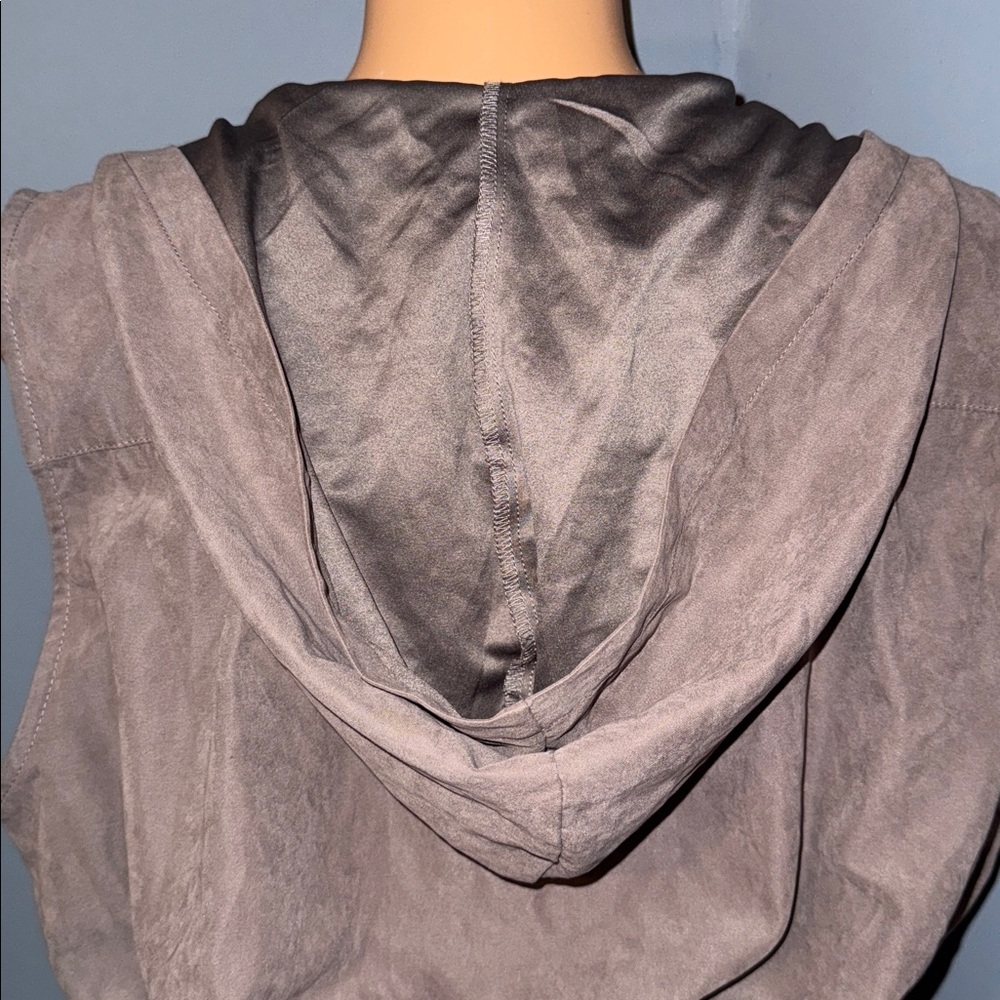 Papaya Brown Faux Suede Hooded Vest | Drawstring Waist | Size Medium - Picture 6 of 7